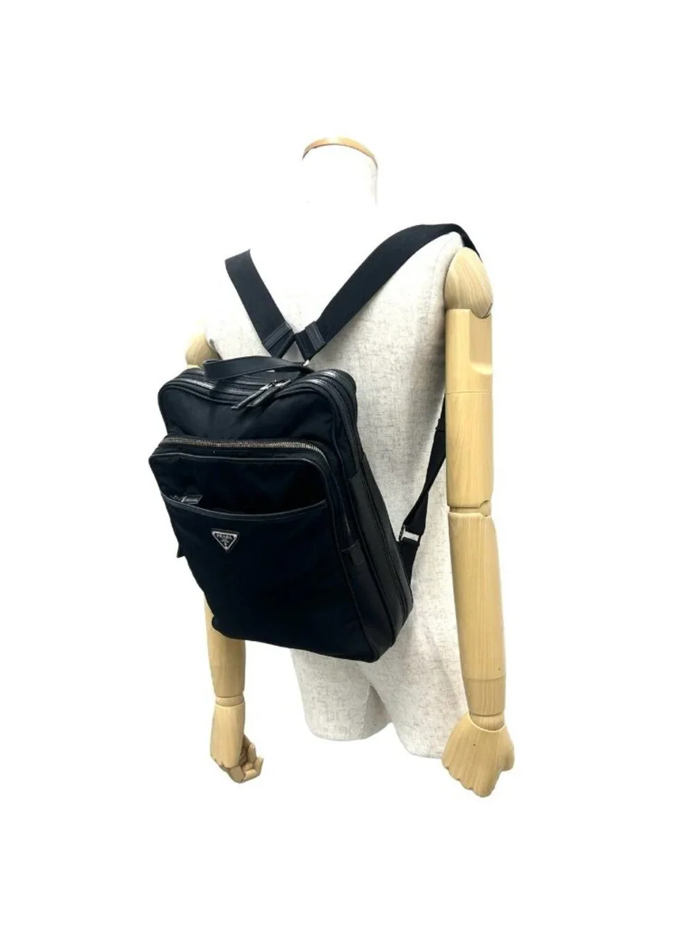 Prada Triangle Logo Tessuto Nylon Saffiano Leather Backpack Black